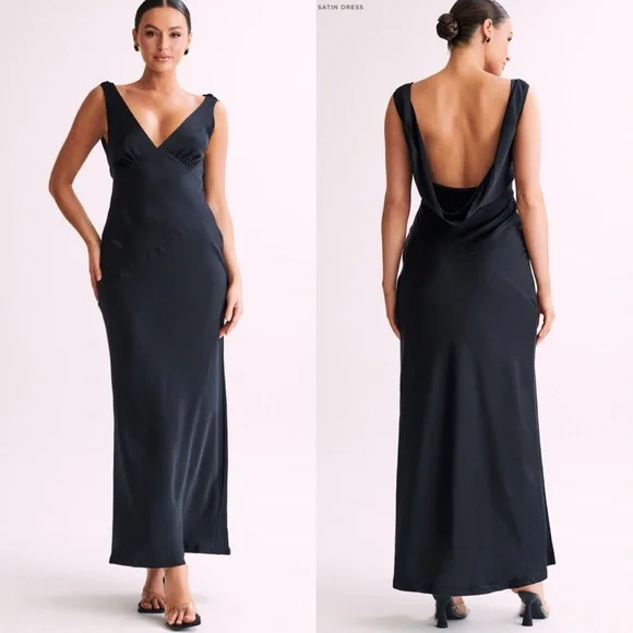 MESHKI Maxi Satin Dress With Back Cowl - Picture 1 of 3